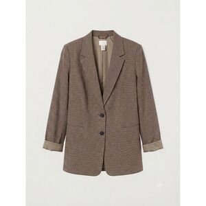 HM Brown Houndstooth Plaid Blazer Oversized Long Sleeve Jacket Small